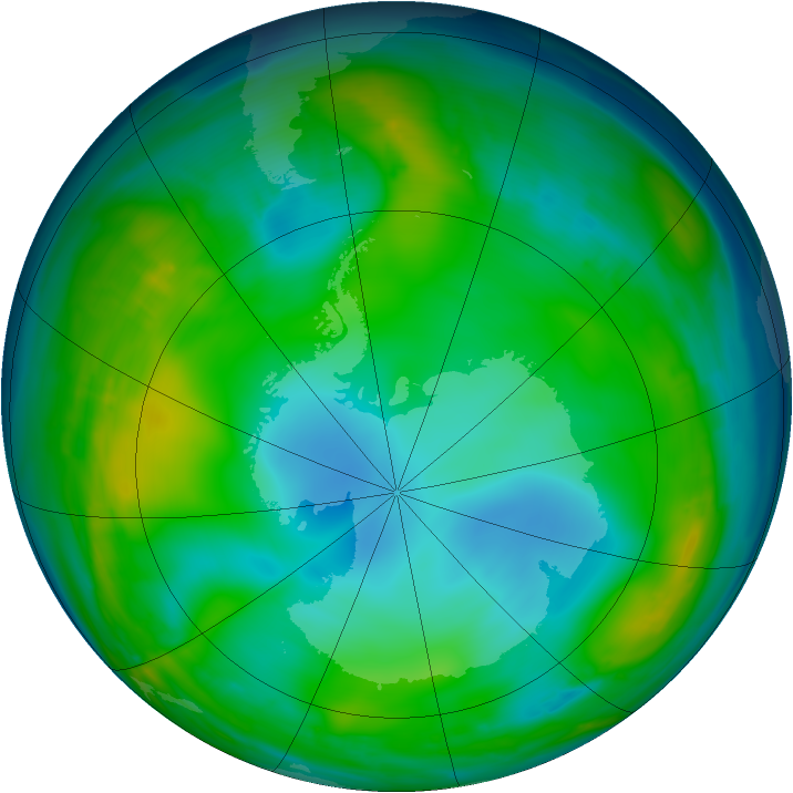 Antarctic ozone map for 22 June 2015